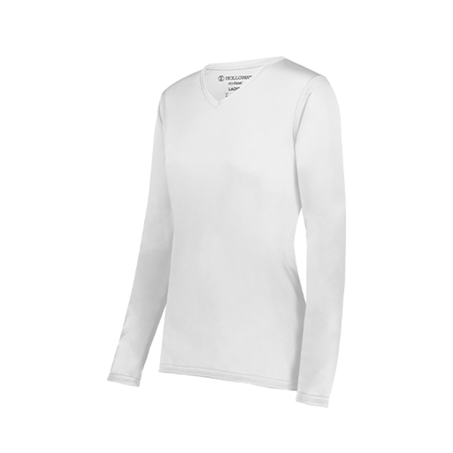 [222824.005.S-LOGO1] Ladies LS Smooth Sport Shirt (Female Adult S, White)